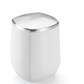 Porta Cotonete E Algodão Branco fosco e Prata