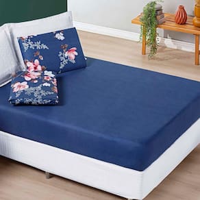 Jogo Cama Lençol Celi Queen Micropercal 200 Fios 3 Peças - Azul Marinho Floral