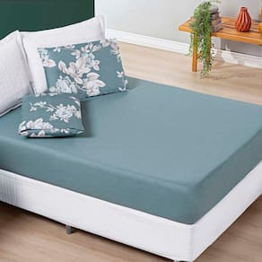 Jogo Cama Lençol Celi Queen Micropercal 200 Fios 3 Peças - Verde Floral