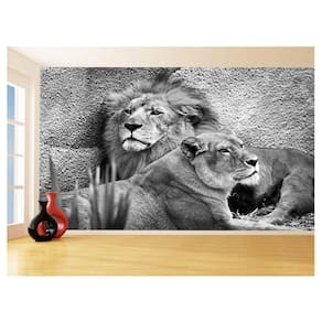 Papel De Parede 3D Animais Leão Família Casal 3,5M Anm505