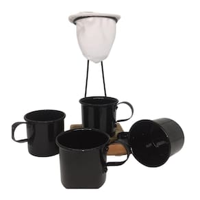 Kit De Café Individual - 4 Canecas Preta - Coador Demolição