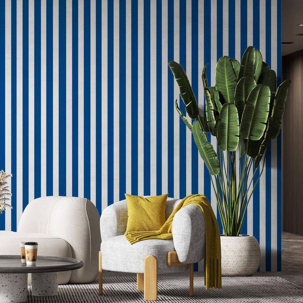 Kit 2 Rolos Papel De Parede Adesivo Azul E Branco 3,0M