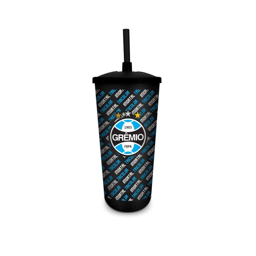 Copo Plástico com Canudo Grêmio 500ml - Livre de BPA