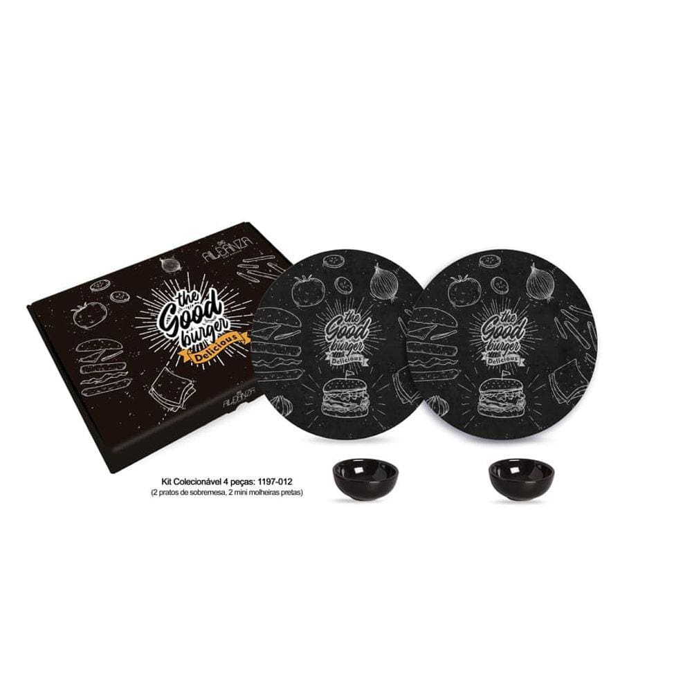 Kit Colecionável Alleanza 4 pçs c/ Mini Molheira - Burger Black Collection