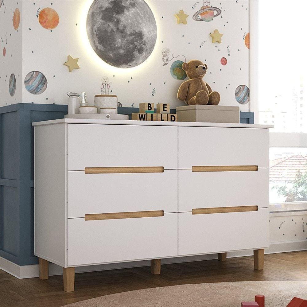 Cômoda Infantil 6 Gavetas Sky Branco/Olmo Italiano