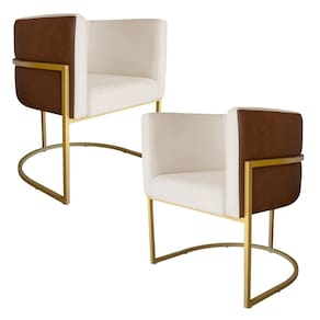 Kit 2 Poltronas Decorativa Cristal Base Gold Veludo Bege/Pu Caramelo - Montanaris Decor