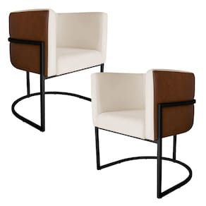Kit 2 Poltronas Decorativa Cristal Base Preta Veludo Bege/Pu Caramelo - Montanaris Decor