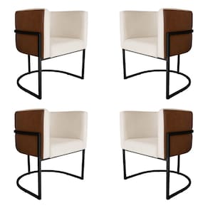 Kit 4 Poltronas Decorativa Cristal Base Preta Veludo Bege/Pu Caramelo - Montanaris Decor