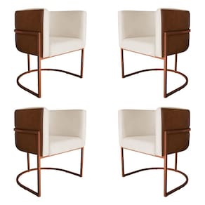 Kit 4 Poltronas Decorativa Cristal Base Bronze Veludo Bege/Pu Caramelo - Montanaris Decor