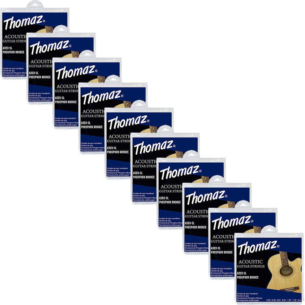 Kit 10 Encordoamentos Violão Aço 011 Phosphor Bronze 203SL Thomaz