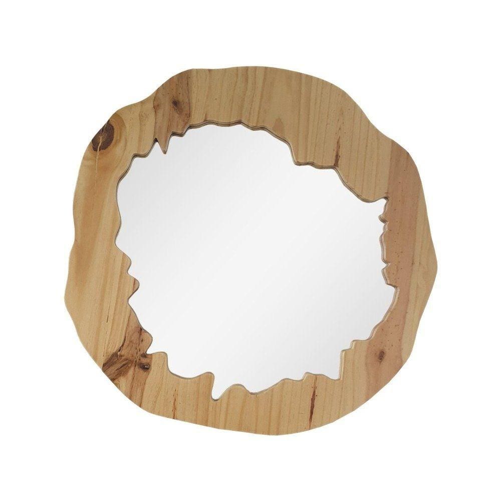Espelho Emoldurado Tronco Pinus Amadeirado 35cm Orgânico Freijó