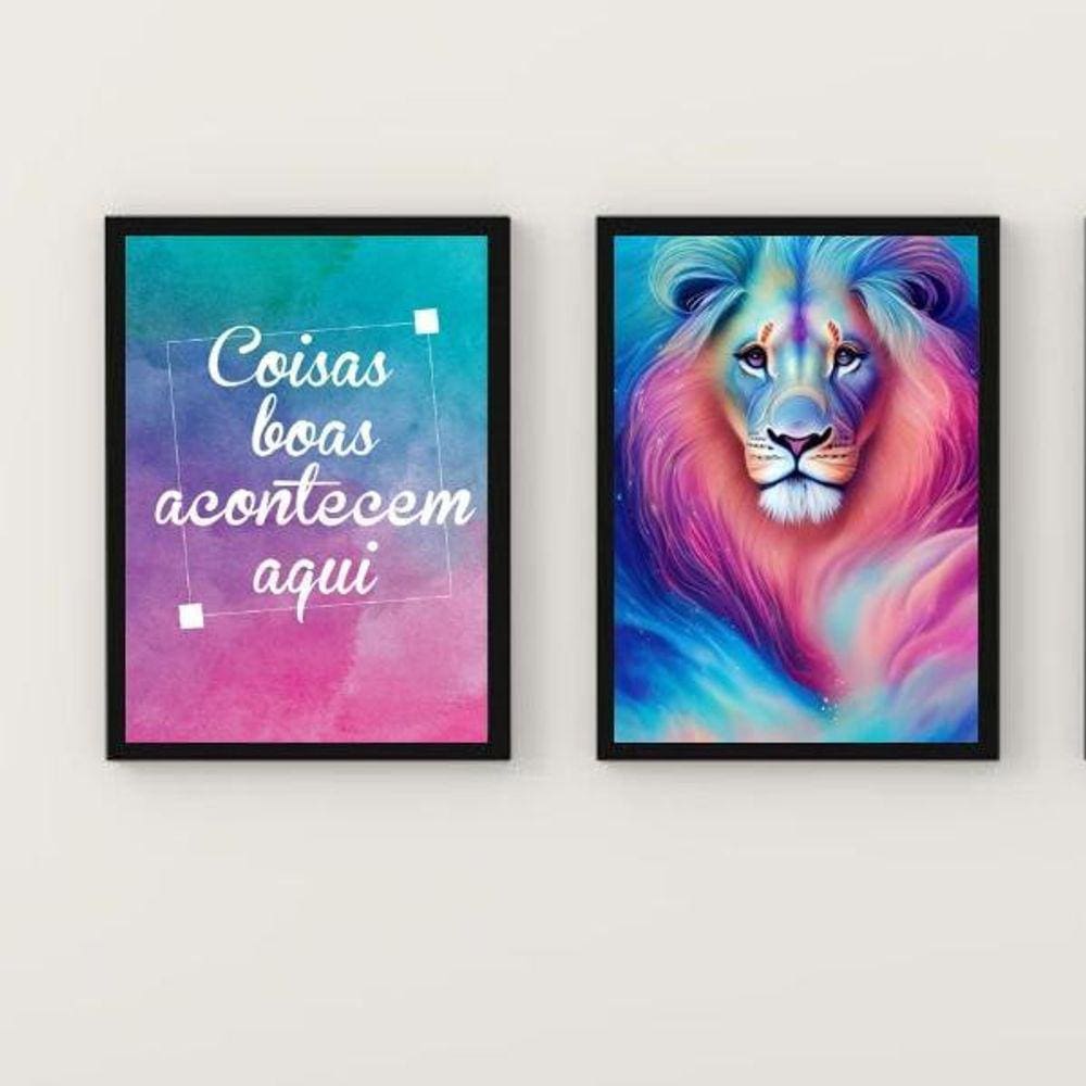 Quadro Leão Galaxia 45x34cm Moldura Preta