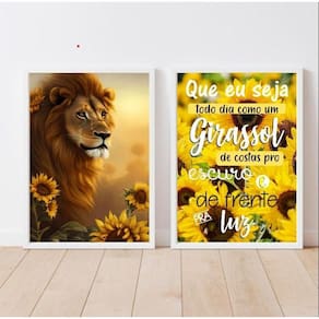Kit 2 Quadros Leão Que Eu Seja Como O Girassol 33X24Cm