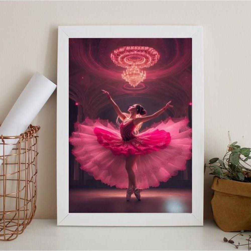 Quadro Decorativo Bailarina Pink 24x18cm - Moldura Preta