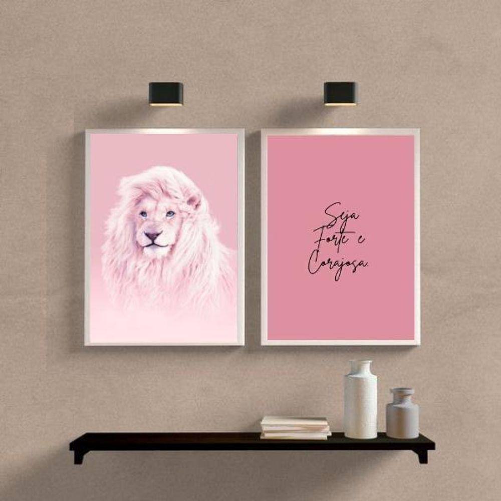 Quadros Leão Rosa 33x24cm Moldura Preta