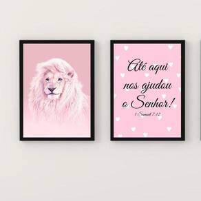 Quadros Leão Rosa Até Aqui Nos Ajudou 45x34cm - Com Vidro