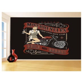 Papel De Parede 3D Moto Retrô Arte Pinup Custom 3,5M Bkm136