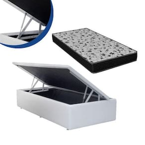 Cama Box Baú Solteiro Colchão Espuma D45 Bordado + Box Sintético Branco 56x88x188