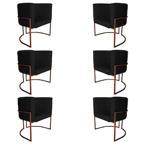 Kit 6 Poltronas Decorativa Luana Base Bronze PU Preto - Montanaris Decor