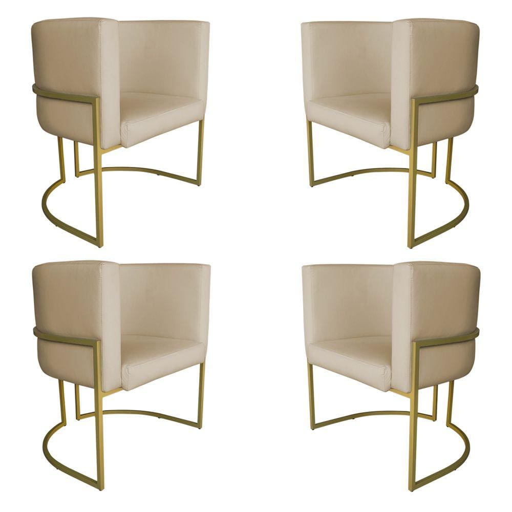 Kit 4 Poltronas Decorativa Luana Base Gold PU Bege - Montanaris Decor