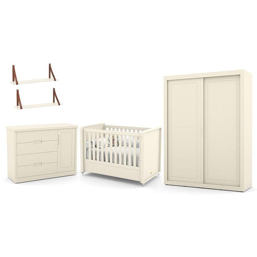 Dormitório Tutto New 2 Portas, Cômoda 1 Porta, Berço e Prateleiras - Matic Móveis
