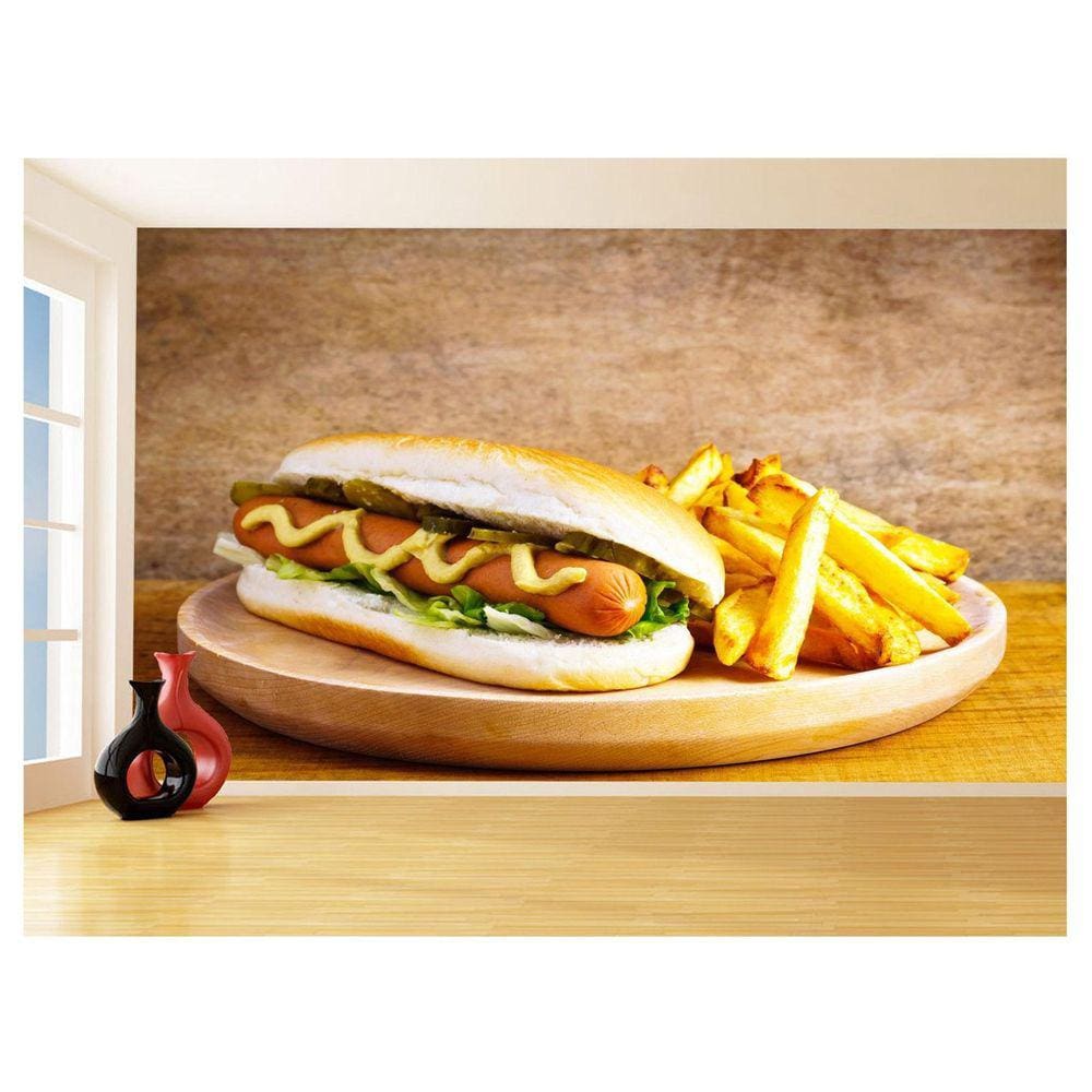 Papel De Parede 3D Alimentos Hot Dog Com Fritas 3,5M Al463