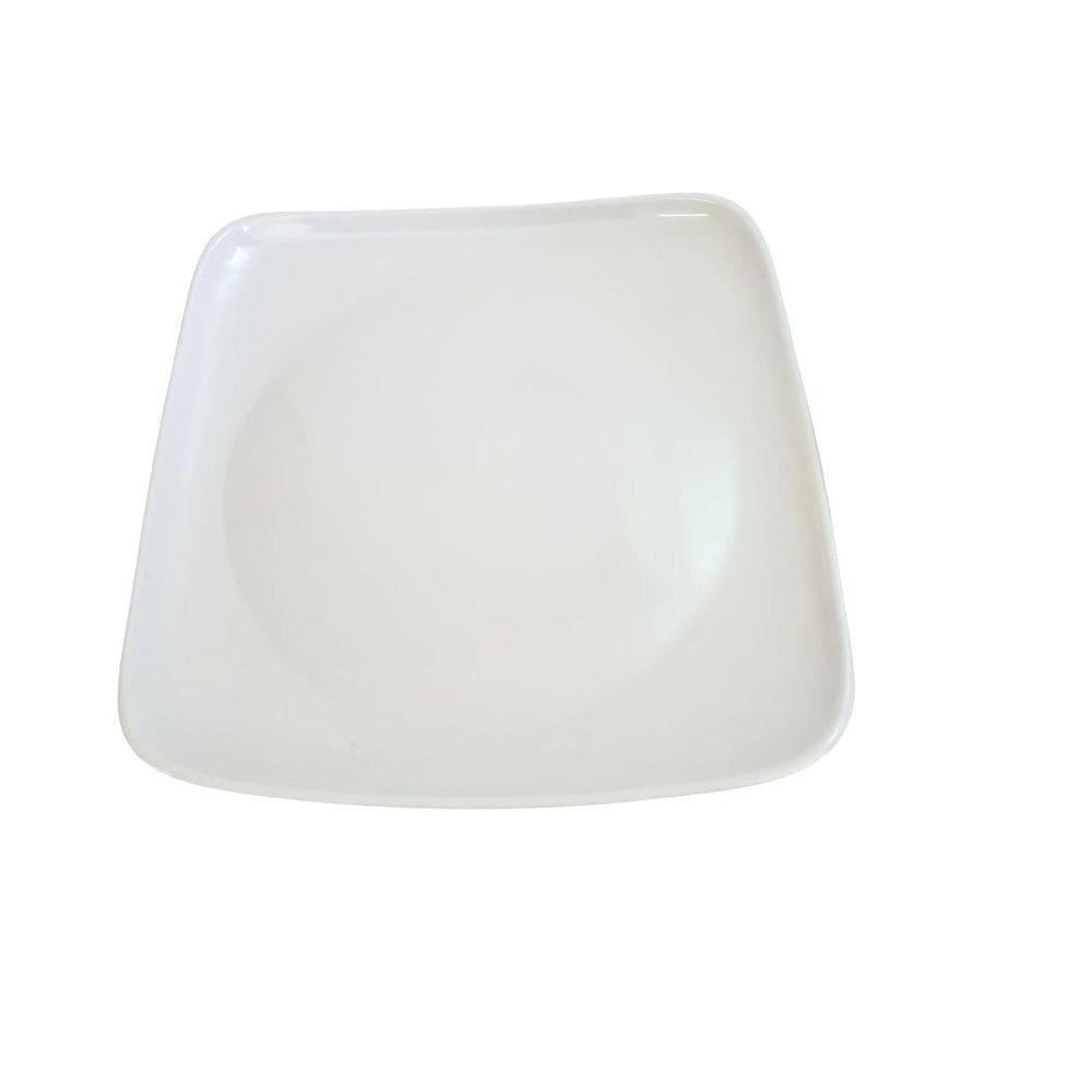 Prato Plástico Melamina Branco Quadrado Refeição 24Cm- 10Un