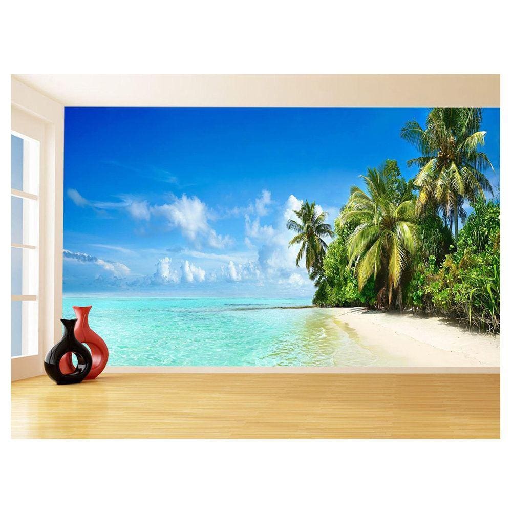 Papel De Parede Praia Mar Coqueiros Areia Céu 3,5M Npr322