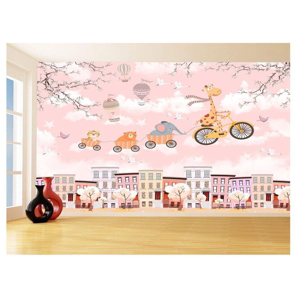 Papel De Parede 3D Infantil Nuvens Girafa Babê 3,5M Azs353