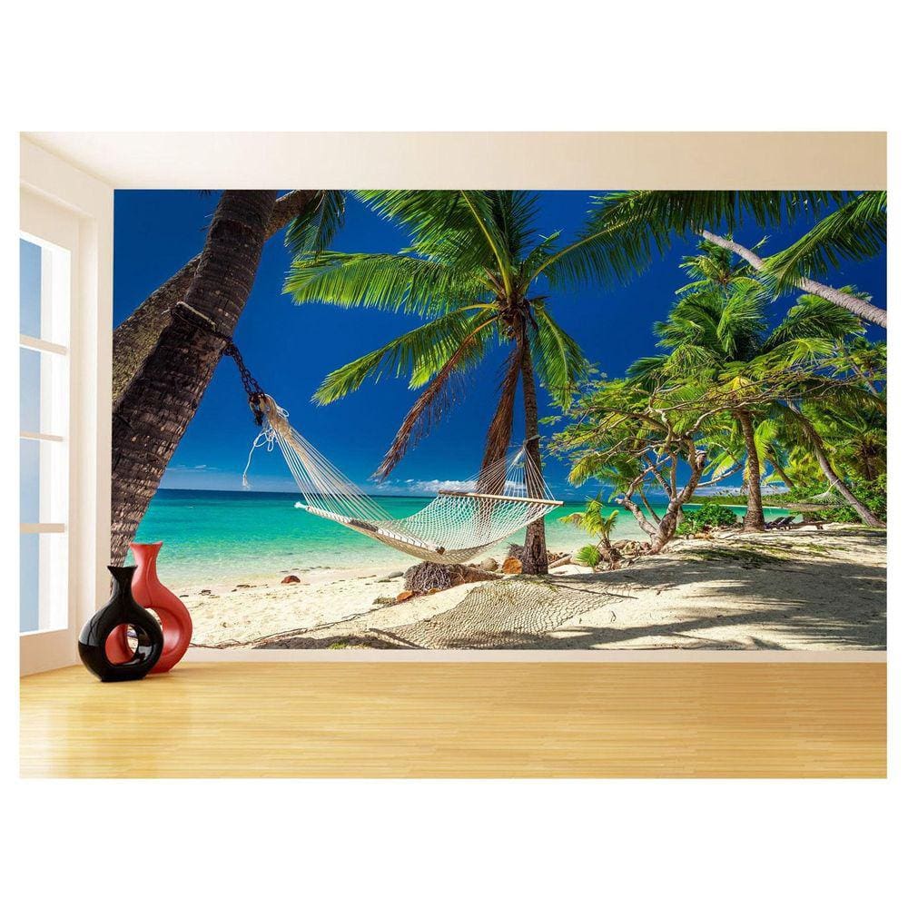 Papel De Parede 3D Praia Mar Rede Coqueiros Céu 3,5M Npr256