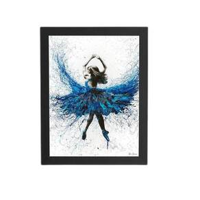 Quadro Mulher Vestido Azul Arte Moldura Preta 60X40Cm