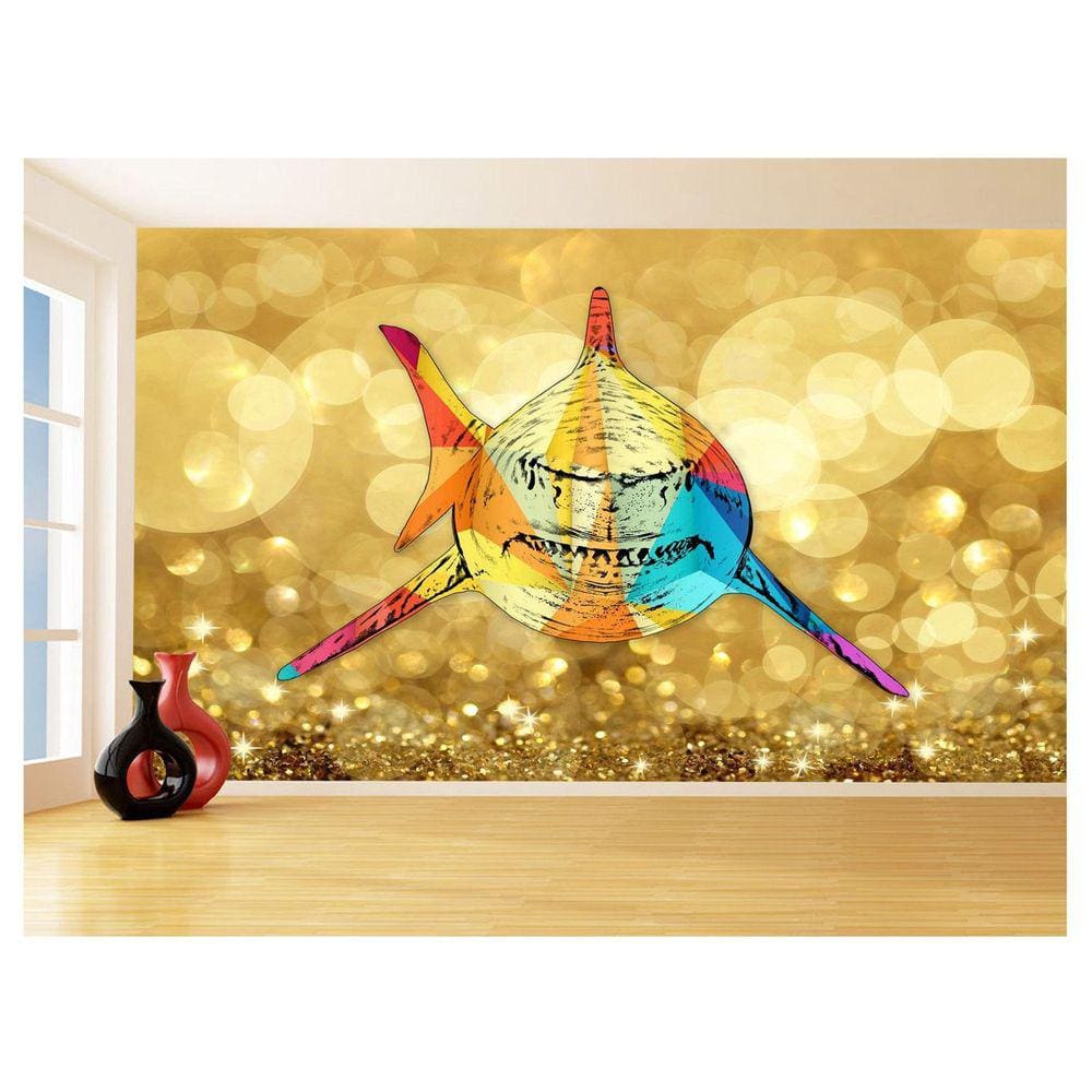 Papel De Parede Animais Pop Art Tubarão Cores 3,5M Pxa568