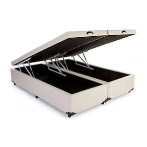 Cama Box Baú Queen Bipartido Sintético Bege - 39x158x198
