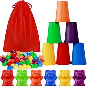 Contagem de ursos arco-íris com copos de classificação correspondentes, 67Pcs Mo