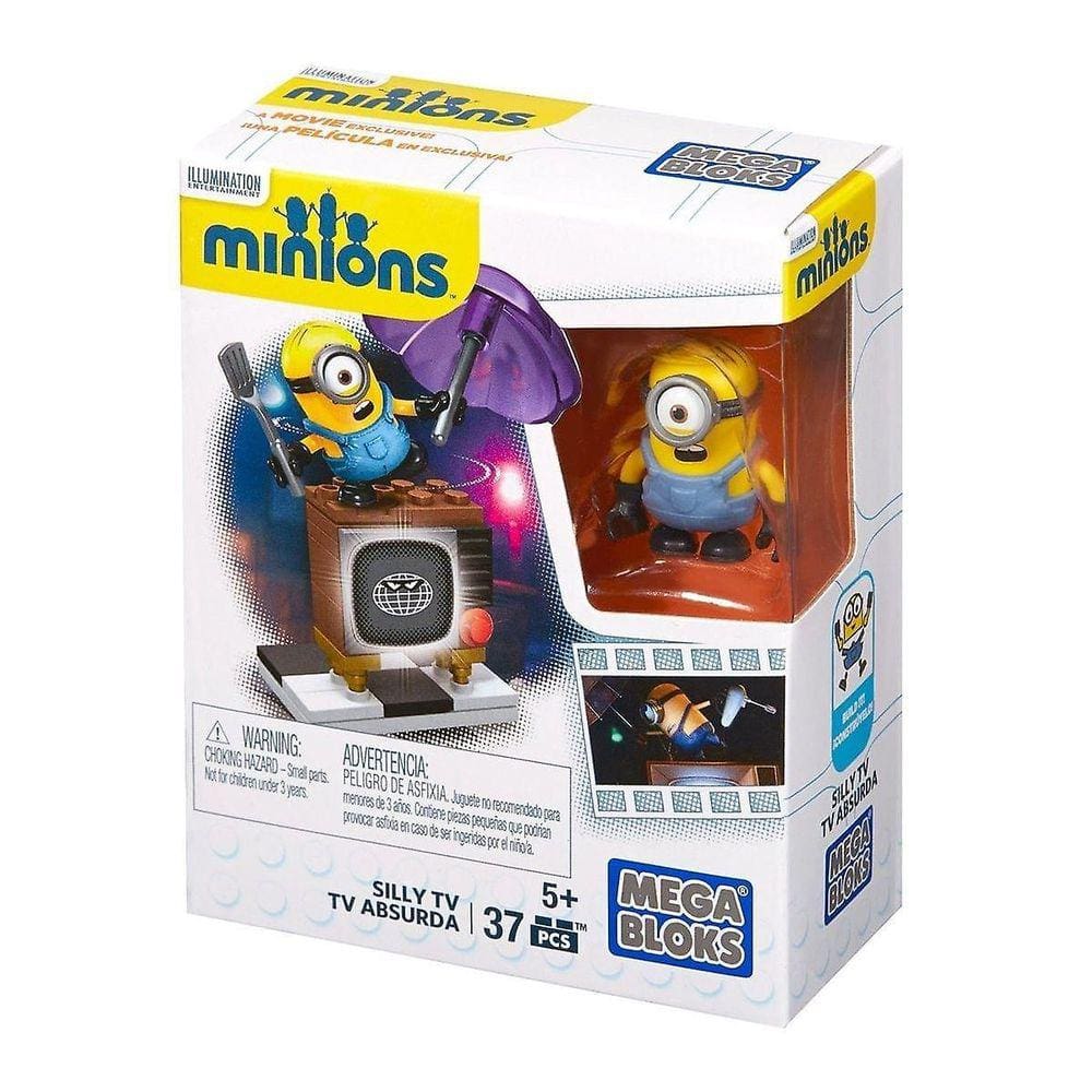 Minions mega bloks 37 peças de construção conjunto, tv boba