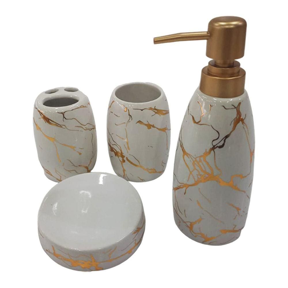 Kit Bancada de Banheiro Cerâmica 4 Peças Branco - Quanhe