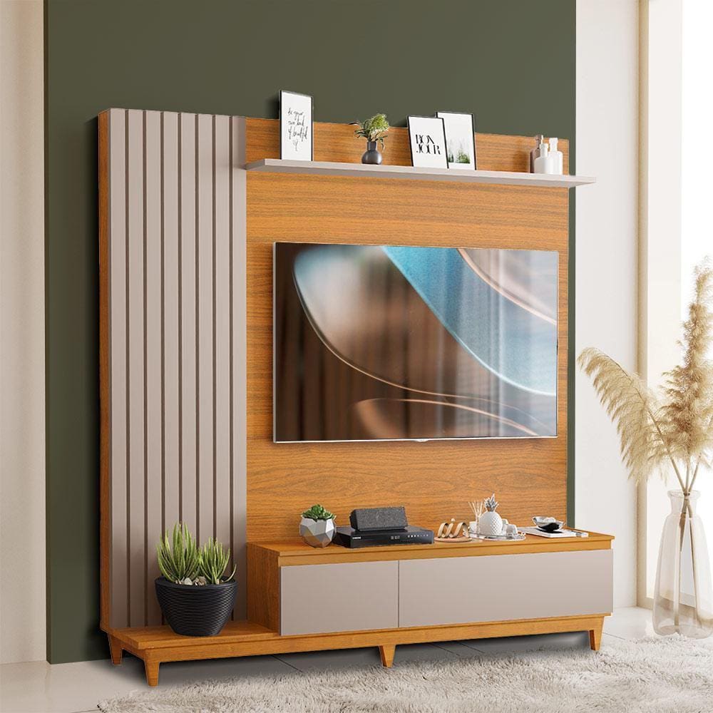 Painel Home Ripado 100% MDF Para Tv De Até 65 Polegadas Freijó Mani Tilas Shop - Marrom
