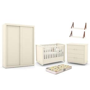 Dormitório Tutto New 2 Portas, Cômoda, Berço com Colchão D18 e Prateleiras - Matic Móveis