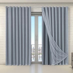 Cortina Tecido Blecaute com Voil Xadrez 5,60 m x 2,70 m Cinza
