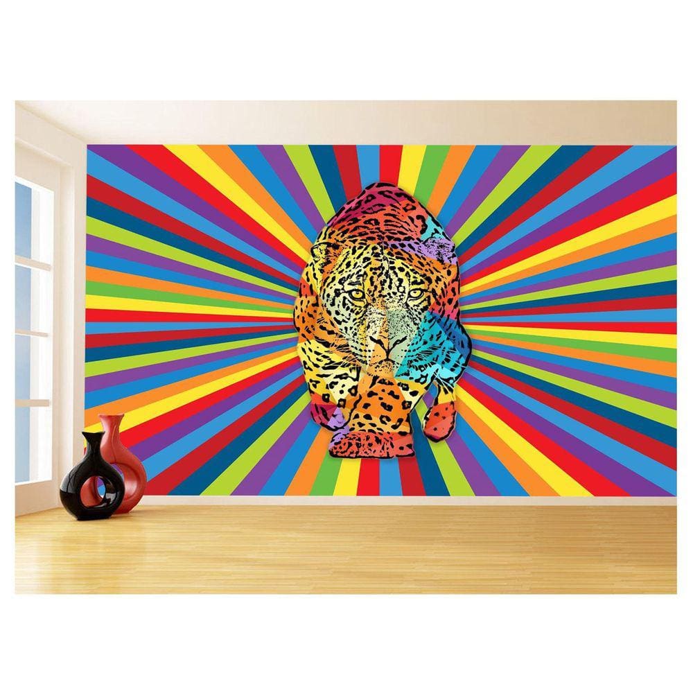 Papel De Parede 3D Animais Pop Art Onça Pintada 3,5M Pxa88
