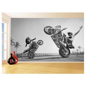 Papel De Parede 3D Moto Grau Empinando Manobra 3,5M Bkm42