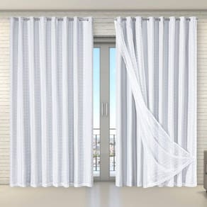 Cortina Tecido Blecaute com Voil Xadrez 5,60 m x 2,70 m Branco