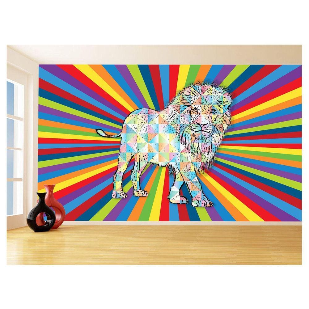 Papel De Parede Animais Pop Art Leão Rei Selva 3,5M Pxa43