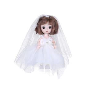 Boneca de cabelo liso encaracolado bonito vestido de boneca princesa de casamento boneca de