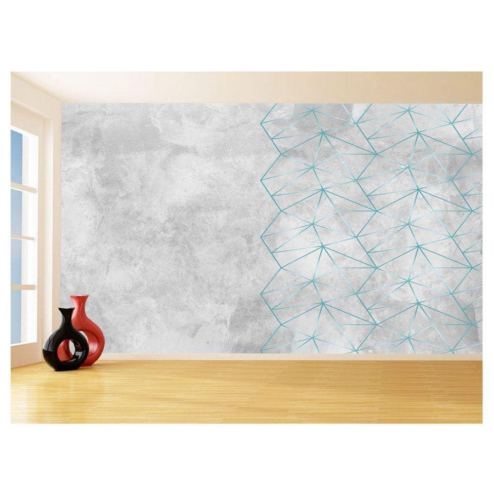 Papel De Parede Concreto Linhas Azul Turquesa 3,5M Kkt328