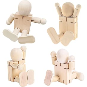 4 peças de figuras de robô de madeira, brinquedos de boneca de madeira fofos e pequenos, modelo de personagens de formas de pessoas de madeira, artesa