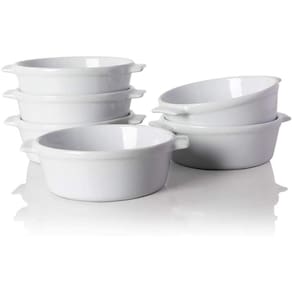 Platos de cerÃmica para suflê, ramequines redondos de doble mango para hornear, 10 onças para pudim, creme brulee, suflê †“Juego de 6 (branco)