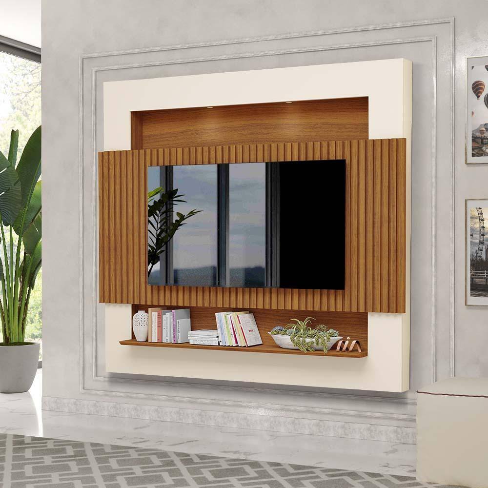 Painel Ripado Para Sala Tv Até 75 Polegadas 217cm Freijó Off White Brooks Shop Jm - Marrom
