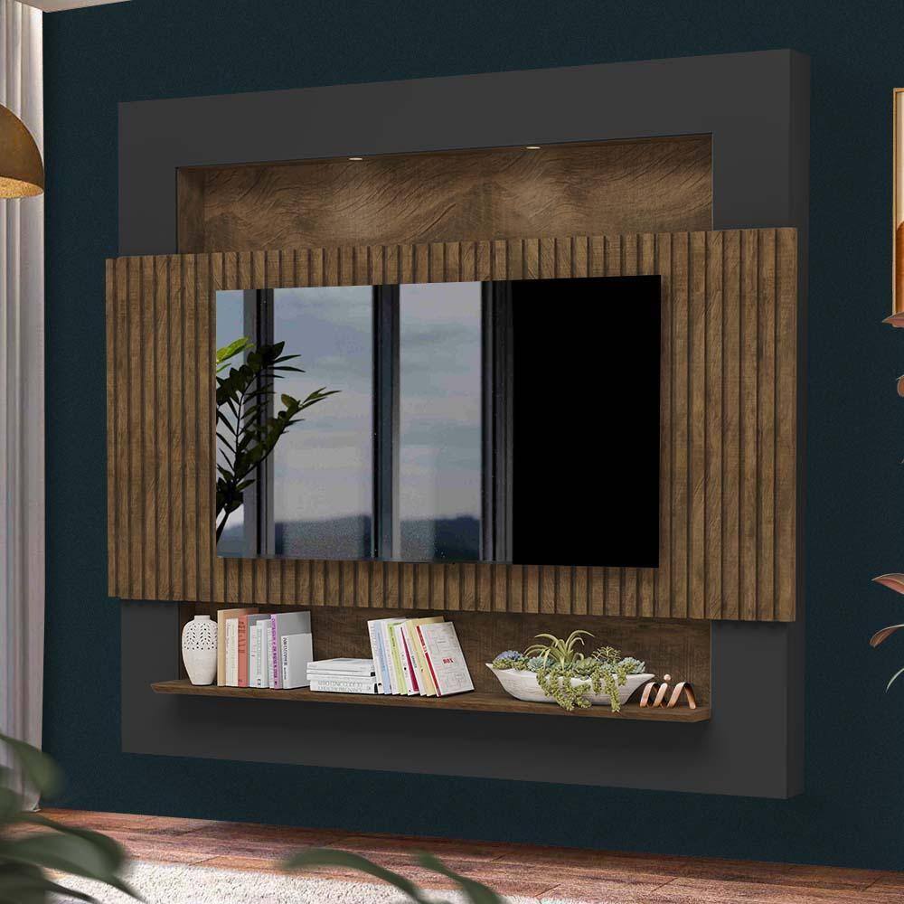 Painel Ripado Suspenso Para Tv Até 75 Polegadas 217cm Malbec Preto Fosco Oakes Shop Jm - Preto