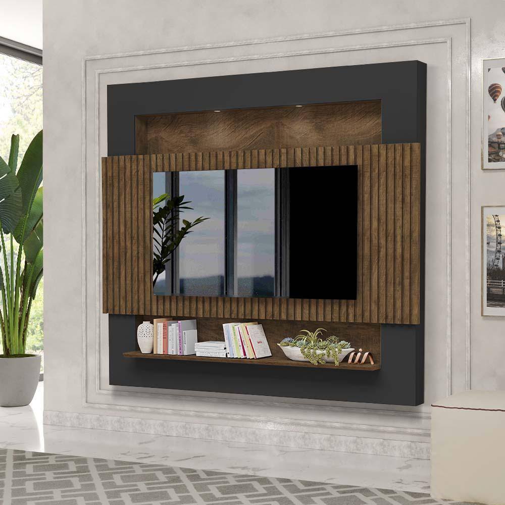 Painel Ripado Para Sala Tv Até 75 Polegadas 217cm Malbec Preto Fosco Brooks Shop Jm - Preto